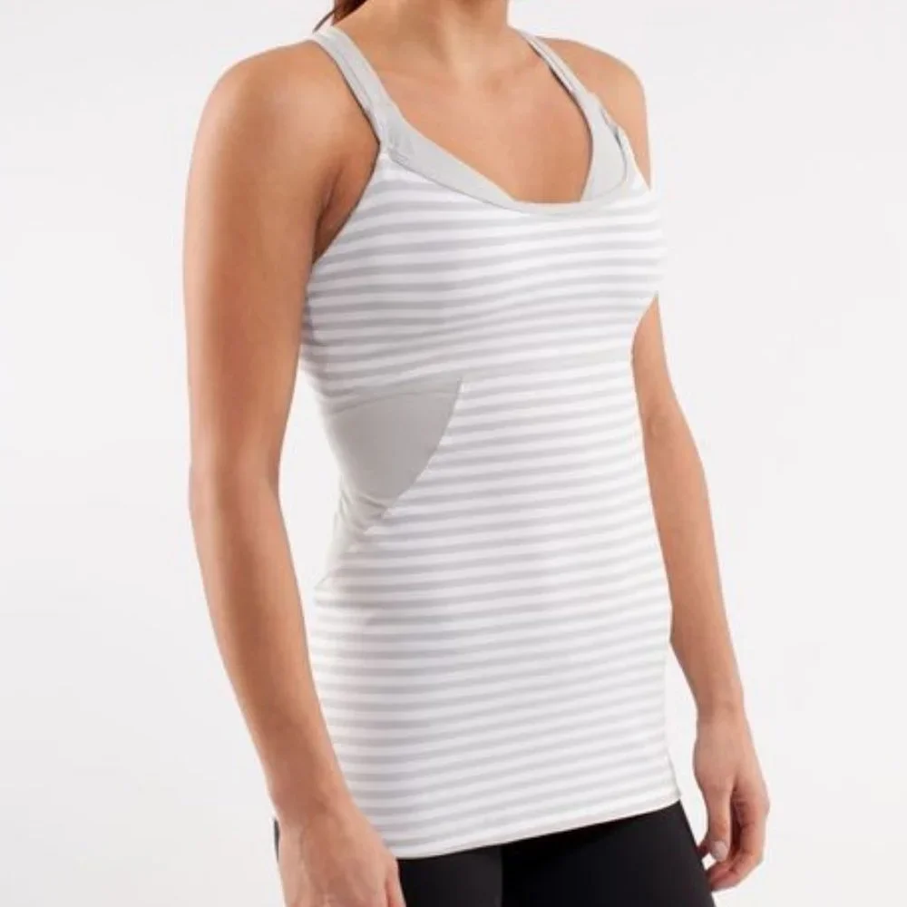 Lululemon Cross My Heart Tank Silver Spoon White Narrow Bold Multi Stripe - Picture 1 of 11